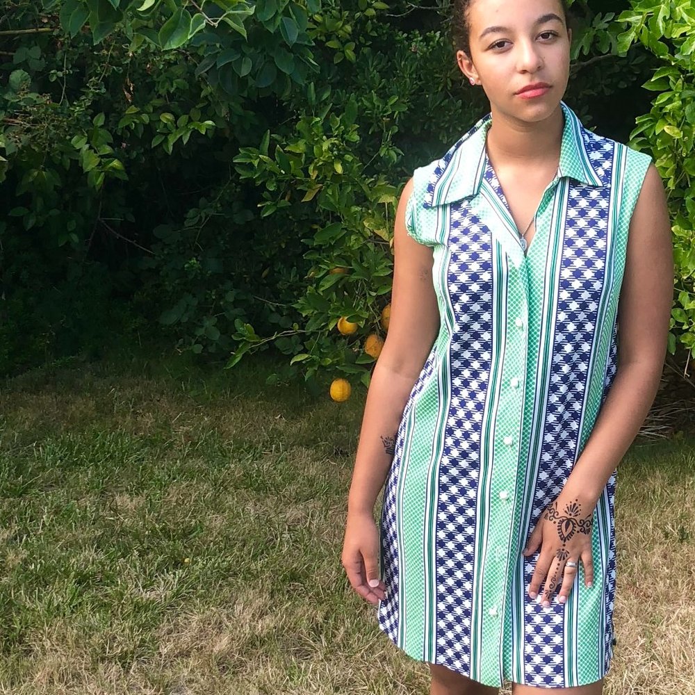 Vintage 1960s Sleeveless Button Down Dress Size M